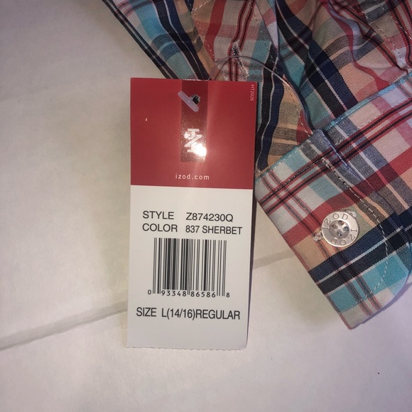Izod Large 14/16 Button Down Shirt Red Blue White - Picture 2 of 4